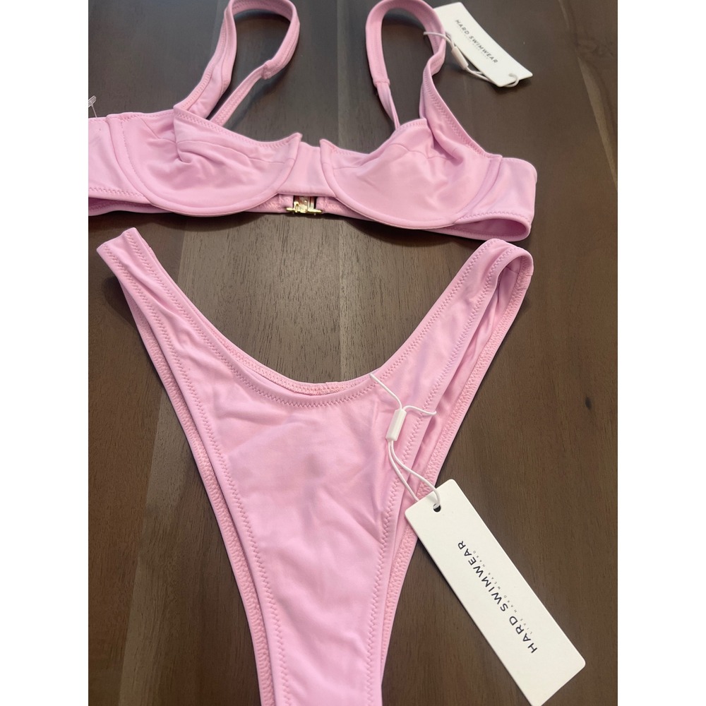 Hard Swimwear Pink Underwire Bikini Set High Cut Bottoms Small NWT